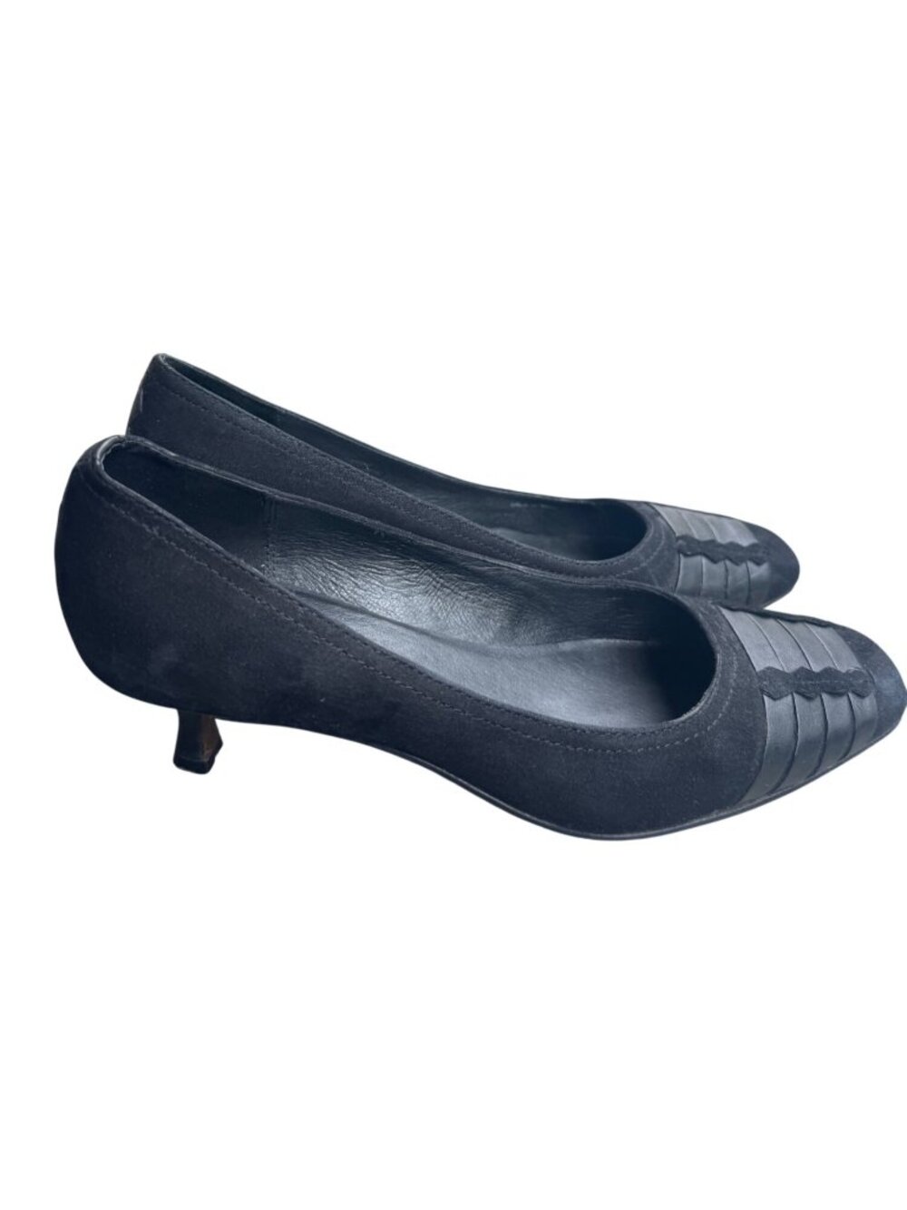 Donald J Pliner Black Suede Leather Kitten Heels Square Toe Shoes Size 8M Italy